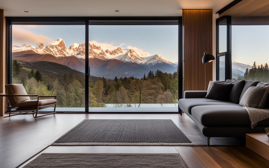 Vista de la montaña desde interior de hogar con termopaneles